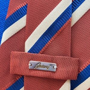 Vintage Brioni Italian Silk Tie Rust & Royal Blue Stripe Luxury